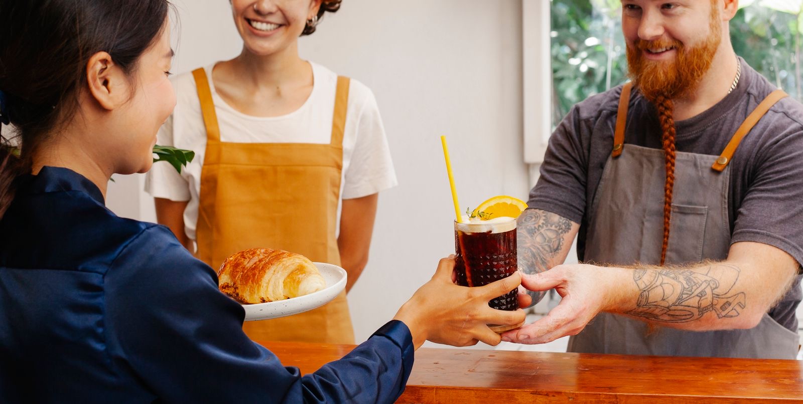 A café counter with coffee and pastries, where food served on the spot and alcoholic drinks can fall under two VAT rates