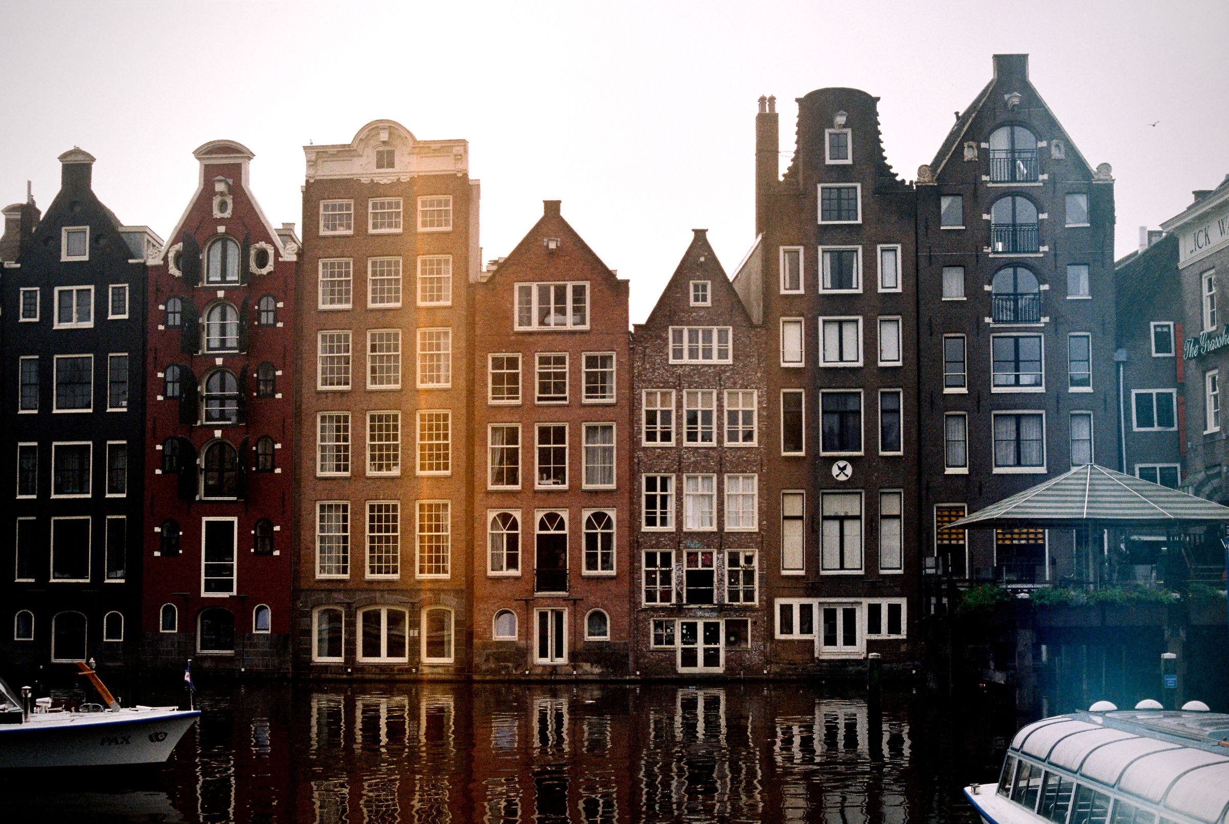 Canal houses along the water in Amsterdam